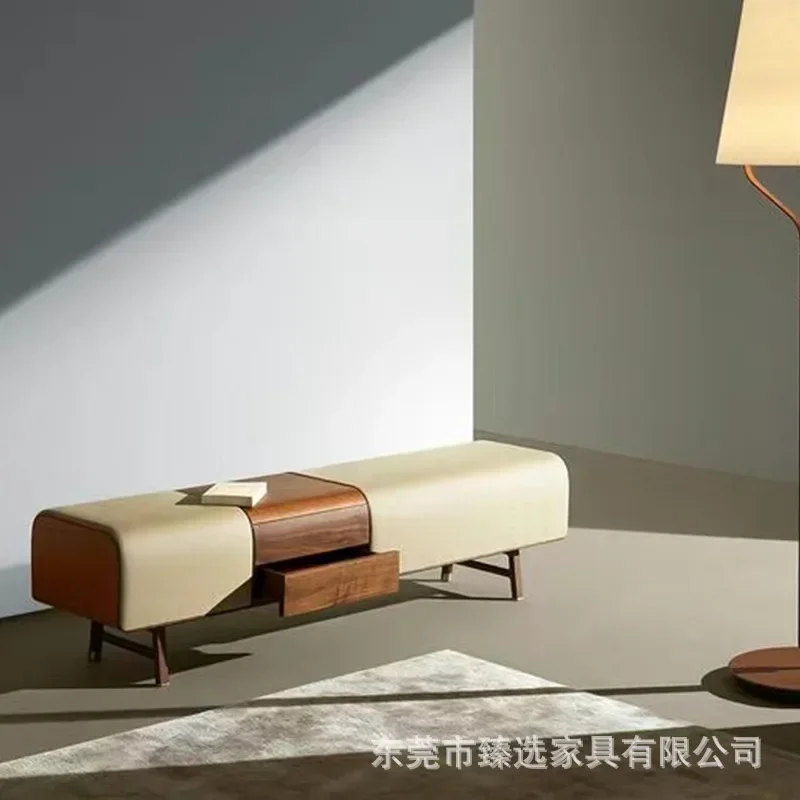 Современный простой прикроватный табурет из ткани из ореховой кожи