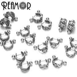 REAMOR Gothic U Shaped Hoop Earrings Women Men Stainless steel X Symbol Piercing Clip On Earrings Punk Trendy Jewelry Gift 1 Set
