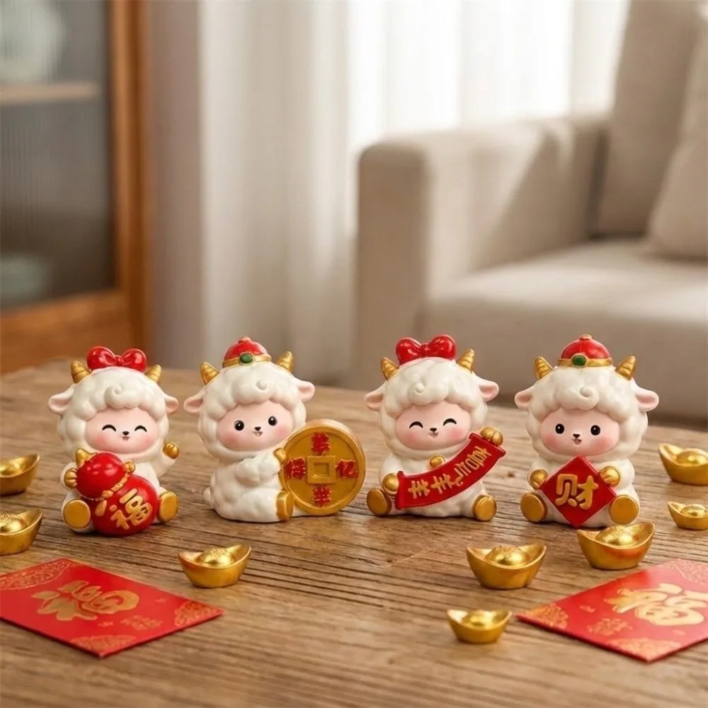 Resin Year Of The Goat Ornament Shaking Head Cartoon Chinese Zodiac Sheep Figurine Small Medium Large Size Multi-options