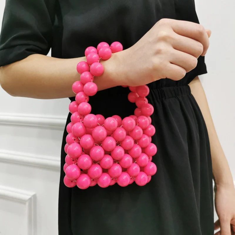 

Minimalist Mini Crystal Bag Women's Fashion Versatile Beaded Handbag Summer Convenient Woven Mouth Red Bags Sac à Main Femme