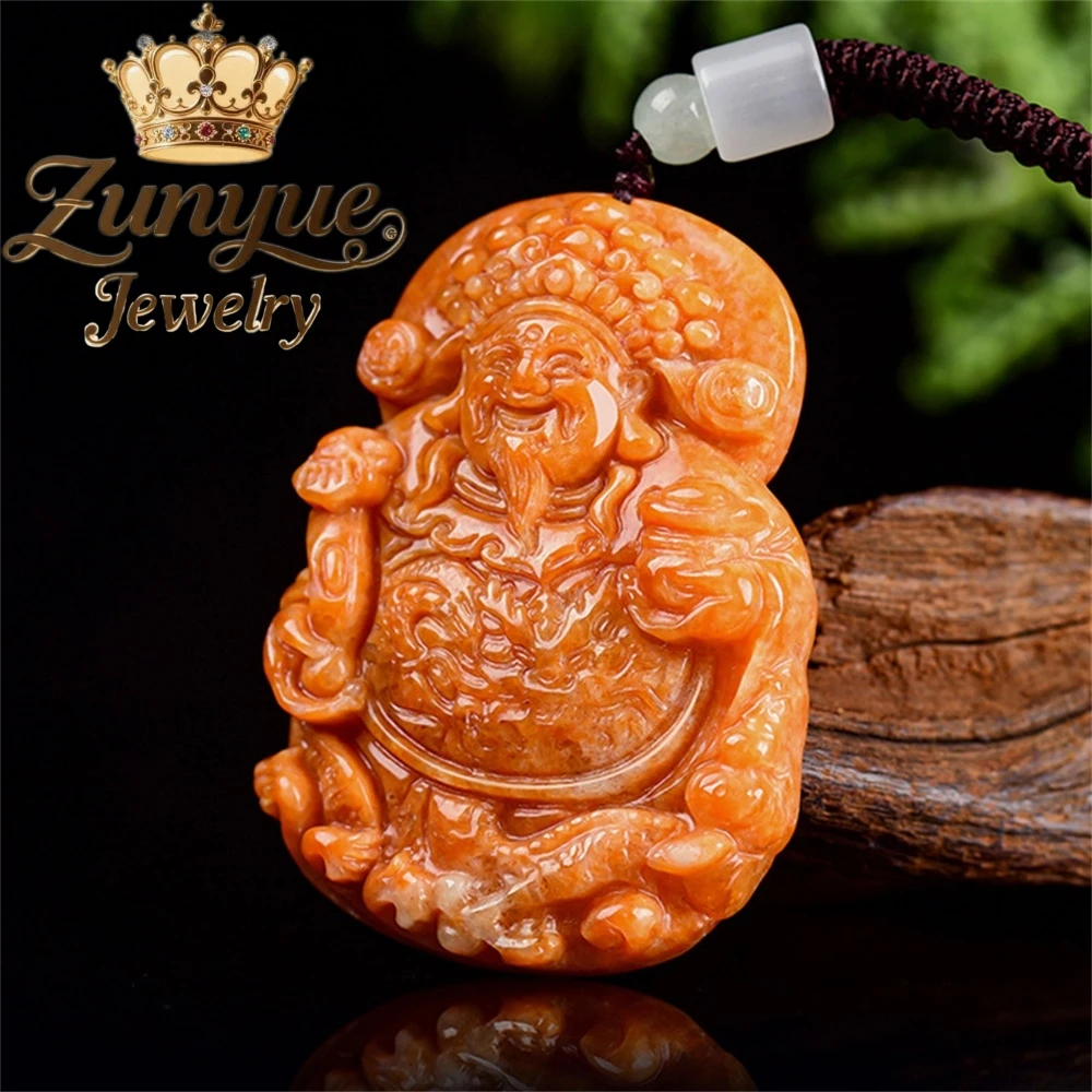 

Natural Burmese A-Grade Jadeite Red-Fired Auspicious God Of Wealth Pendant Ice-Type Jade For Men And Women Natural Stone Pendant