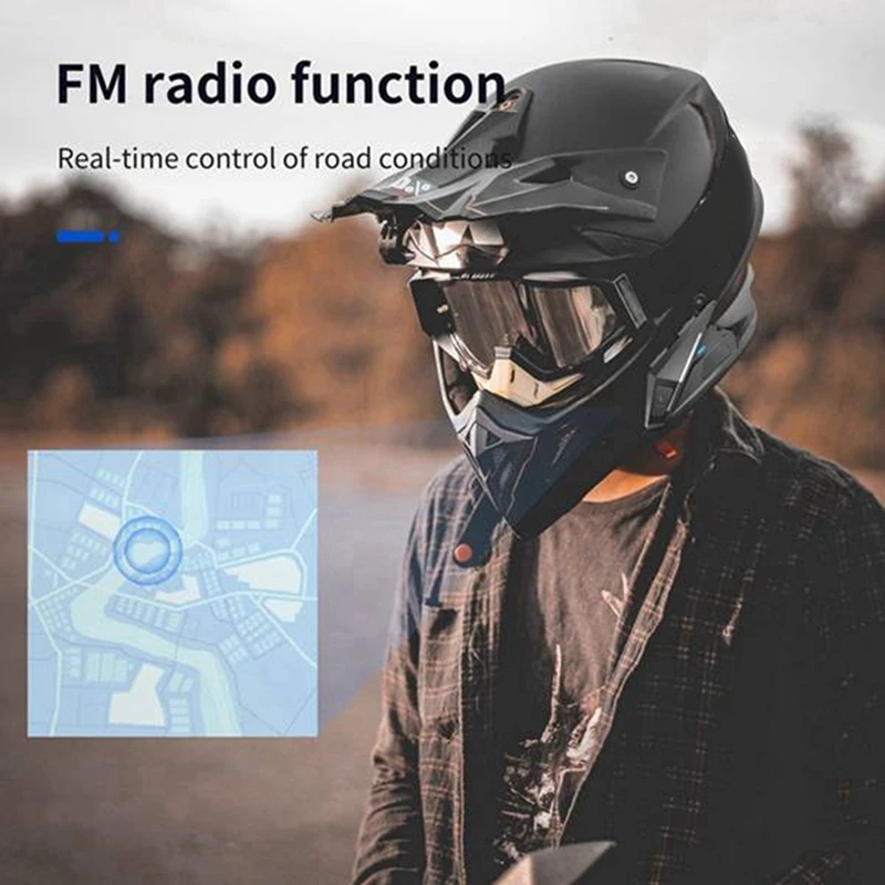 1 Set Black ABS Motorcycle Helmet Headset Bluetooth 5.0 Intercom Wireless Earphone Noise Reduction Headphone Stereo With Mic