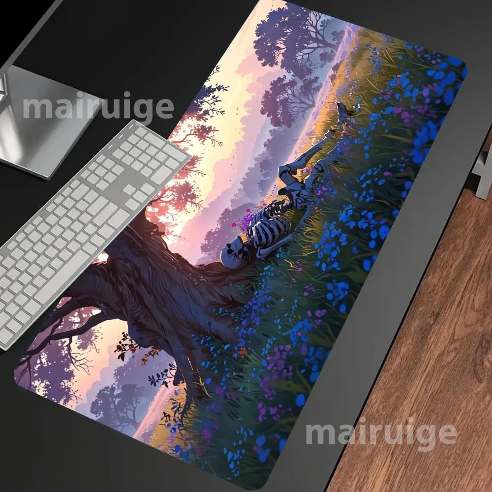 Alfombrilla de ratón con diseño de esqueleto, alfombrilla grande para mesa de juegos de oficina y ordenador, alfombrillas de teclado con bordes cosidos antideslizantes de goma XXL, alfombrillas largas para escritorio