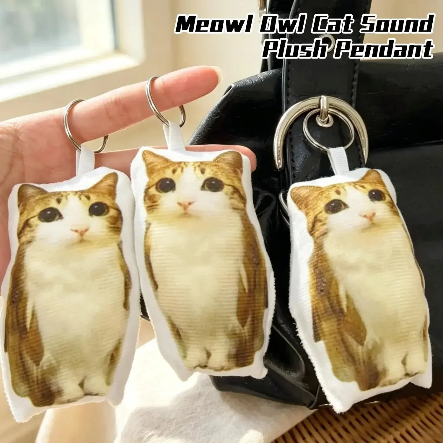 Cat Voice Keychain With Sound Funny Cute Rotating Keyring Pendant Portable Plush Cartoon Bag Pendant Gift For Backpacks 열쇠고리