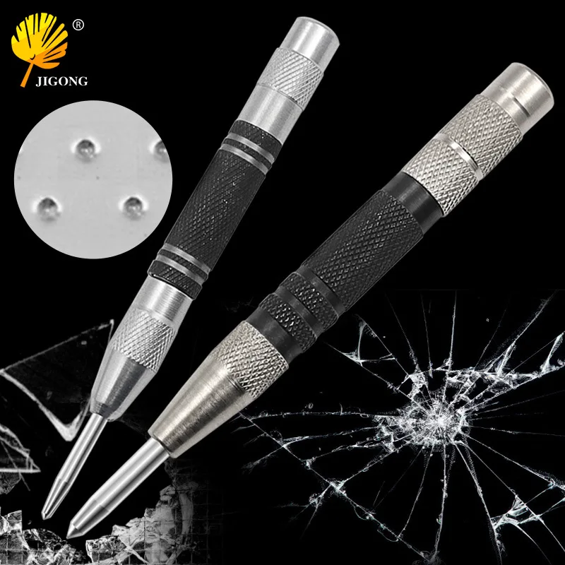 128mm/155mm Woodworking Silver Black Center Punch Automatic Center Punch Locator Window Breaker Automatic Sample Punch