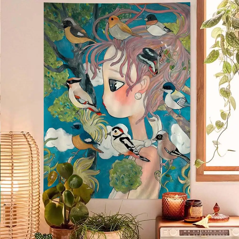 Picture 5: Aya Takano Cartoon Colorful Tapestry Wall Hanging Bohemian Wall Tapestries Mandala Wall Art Decor