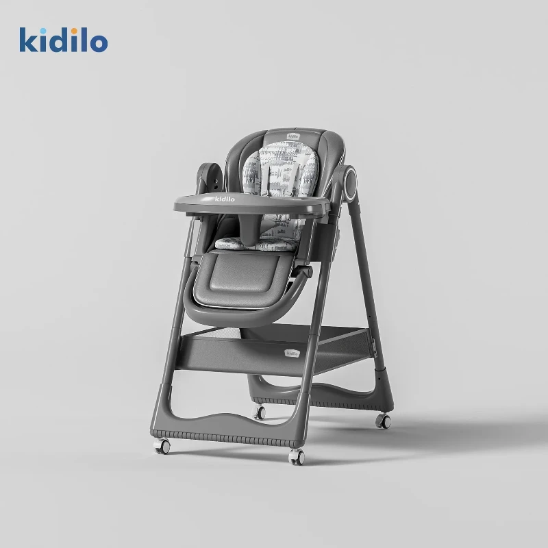 Portable Multifunctional Baby Dining Chair Can Sit or Lie Down, Universal Wheels Foldable Children's Dining Table Chair