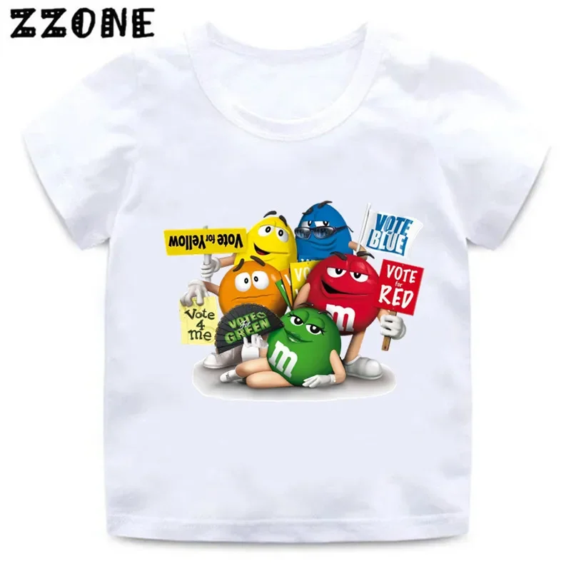 Hot Sale Chocolate Beans MM Print Cartoon Kids T-Shirts Cute Funny Girls Clothes Baby Boys T shirt Summer Children Tops,ooo5447