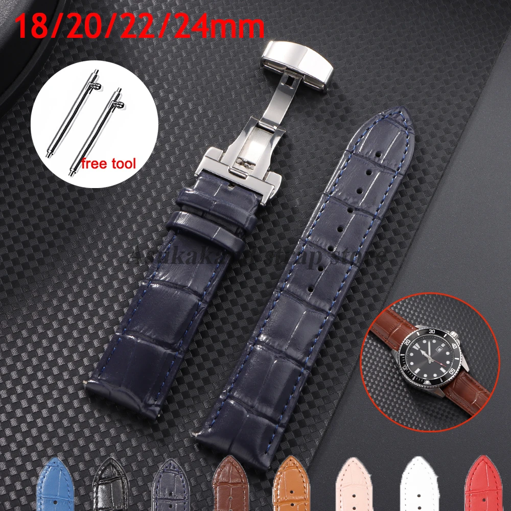 18mm 20mm 22mm 24mm cinturino per orologio in vera pelle con fibbia a farfalla per Omega per Seiko sgancio rapido per Rolex uomo donna cinturino