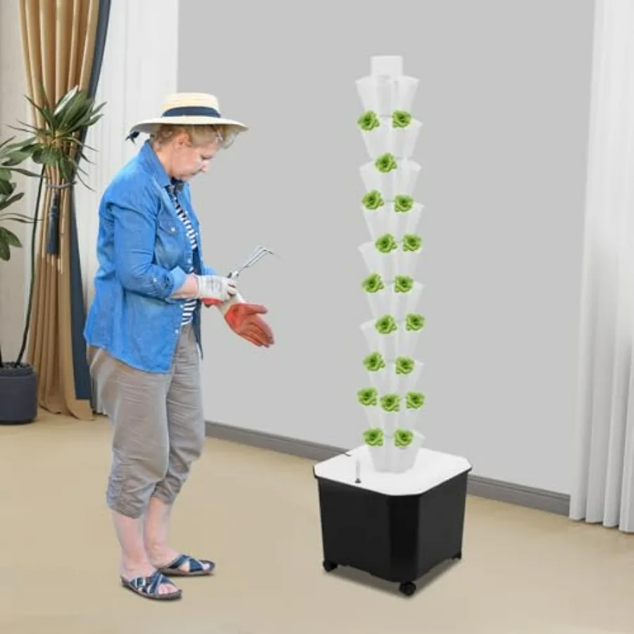 

10 Layer Hydroponic Towers Growing System with 50 Pods White Indoor/Outdoor Kit Featuring Water Pump and Movable 11.89Gal Tank