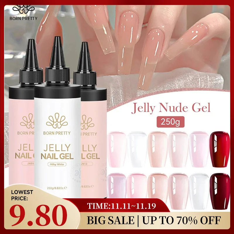 

BORN PRETTY 250 г Желе молочно-белый розовый полупрозрачный гель-лак телесного цвета, заправленная упаковка, полуперманентный УФ-лак для дизайна ногтей