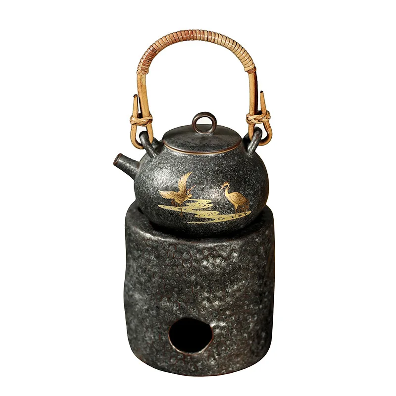 Muyan Chinese-Style Clay Alcohol Burner, Home Brewing Device, Stove, Kung Fu Tea Set, Outdoor Water Boiling Teapot With Handle