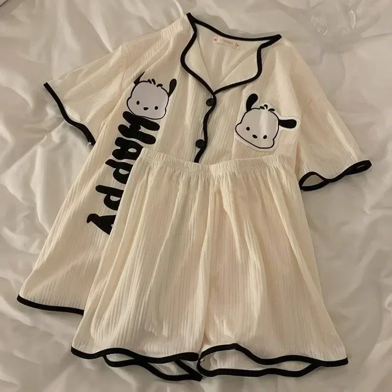 Sanrio Kawaii Anime Kuromi Summertime pigiama Set Cute Sweet Cartoon Pochacco manica corta Loungewear regali adorabili per le ragazze
