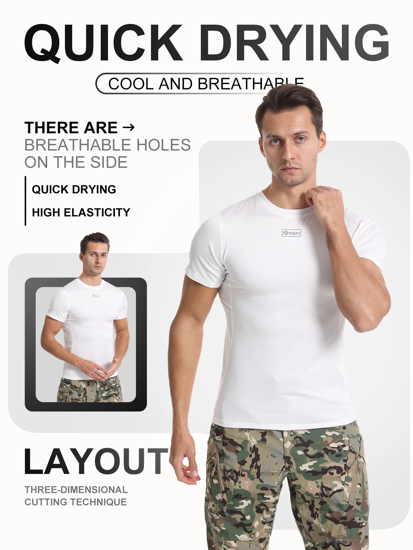 Esdy 1 Piece Men's Quick-Drying Short-Sleeved Summer Lightweight High-Elastic Quick-Drying Short-Sleeved Moisture-Wicking Sports Quick-Drying Short-Sleeved T-Shirt