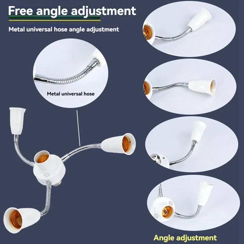 Adaptador divisor de bombilla LED E27, soporte de luz ajustable, convertidor de enchufe para exposiciones de oficina en casa, soporte de luz de 3 cabezales
