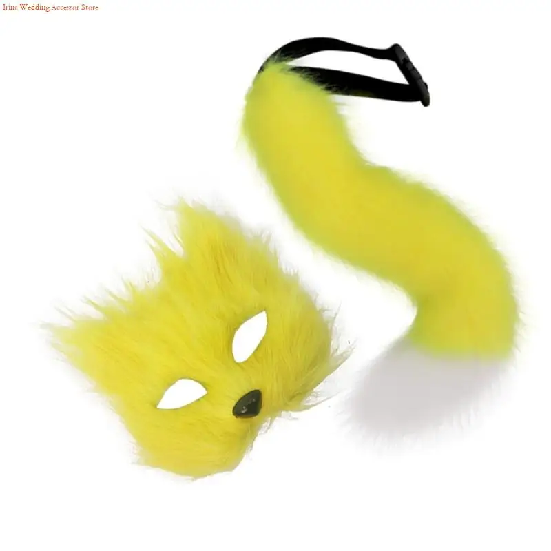 G92D Animal Costume Foxes Mask Cats Half Face Mask Foxes Tail Set Foxes Costumes Accessories for Cosplay Halloween Party