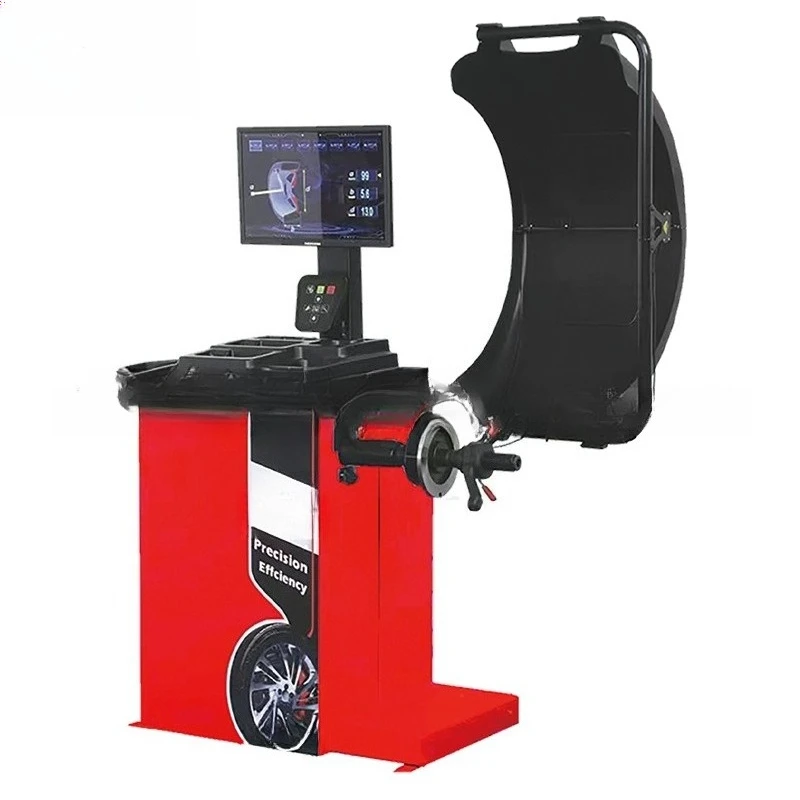 Automatic 3D balancing machine indicates and assists in finding point balancing tires for car maintenance