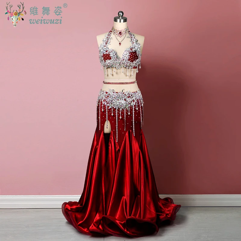 

Belly Dance Outfit High-end Custom Luxury AB Stones Bra+Tassel Chiffon Long Skirt 2pcs Adult and Children's Competition Clothes