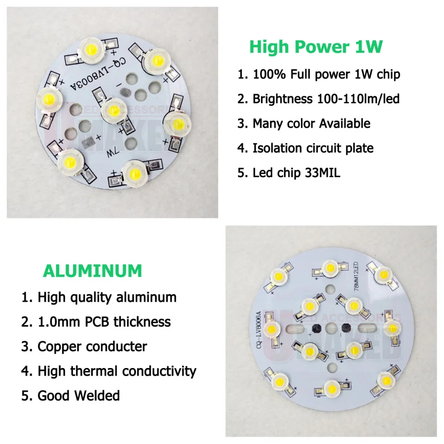 (10 PCS) PCB LED de 3 W 9 W 32 mm com chips de 1 W 3 W instalados, placa de alumínio com chips para lâmpada, luz de rastreamento. leds