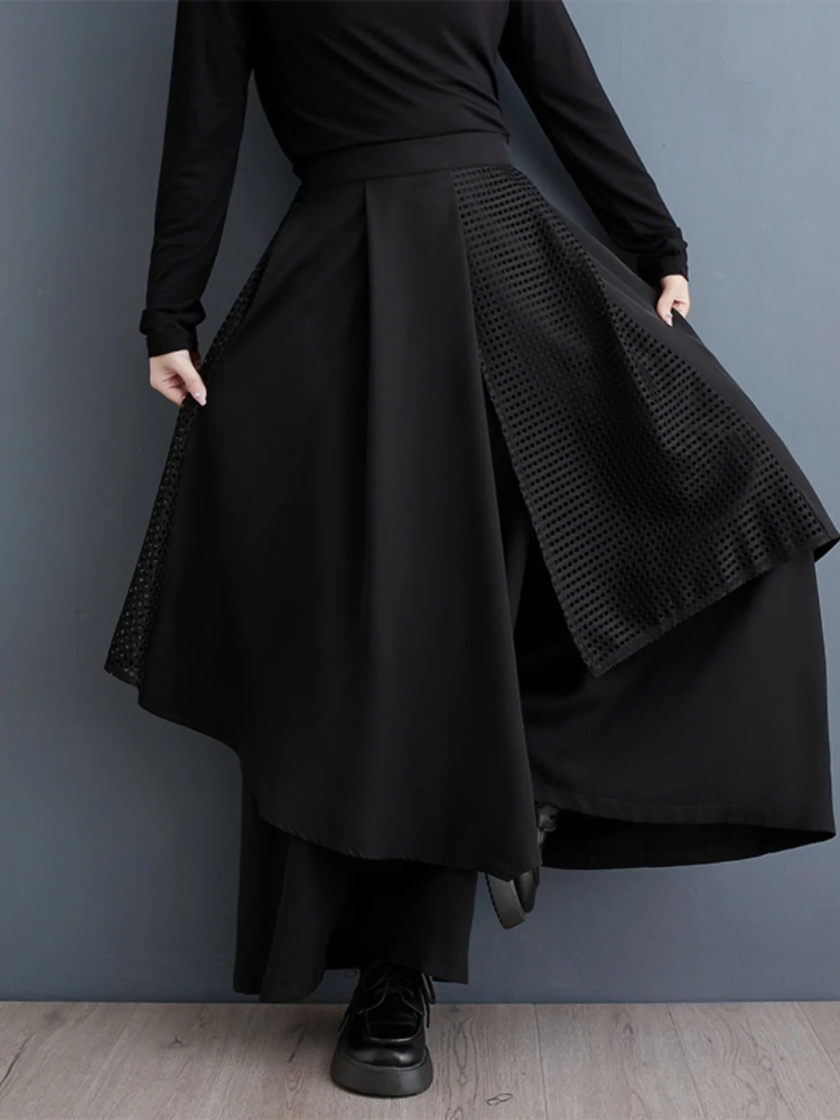 Pantalon Slim à jambes larges pour femme, jupe longue en Patchwork, taille haute, en Fiber de Polyester, pour les déplacements, automne et hiver