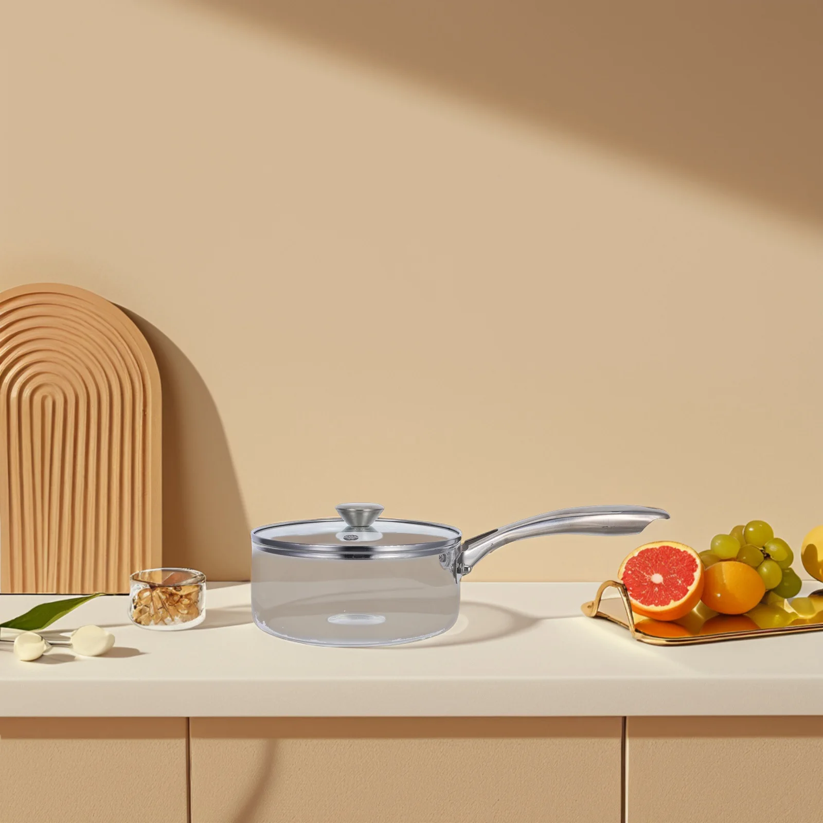 

Small Saucepan Glass Pot High Borosilicate Stainless Steel Handle Lid for Electric Stovetop Cooking Soup Noodles Milk Simmer