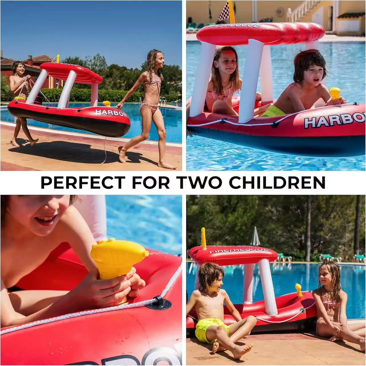 Children's inflatable cartoon game boat, children's sunshade inflatable water jet boat, children's water combat game boat