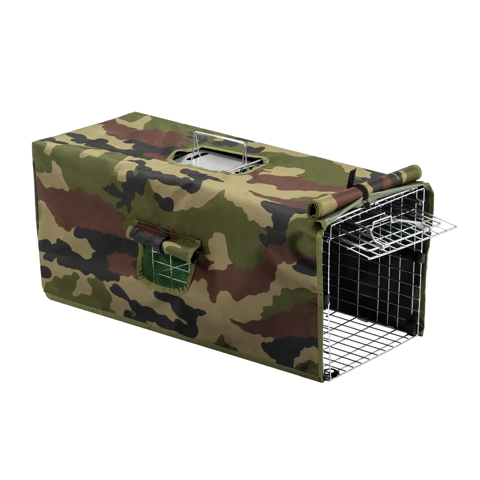 

32in Live Animal Trap Cage with Cover, Humane Animal Rescue Outdoor Cage for Armadillos Cats Groundhogs Muskrats, Opossums Racco