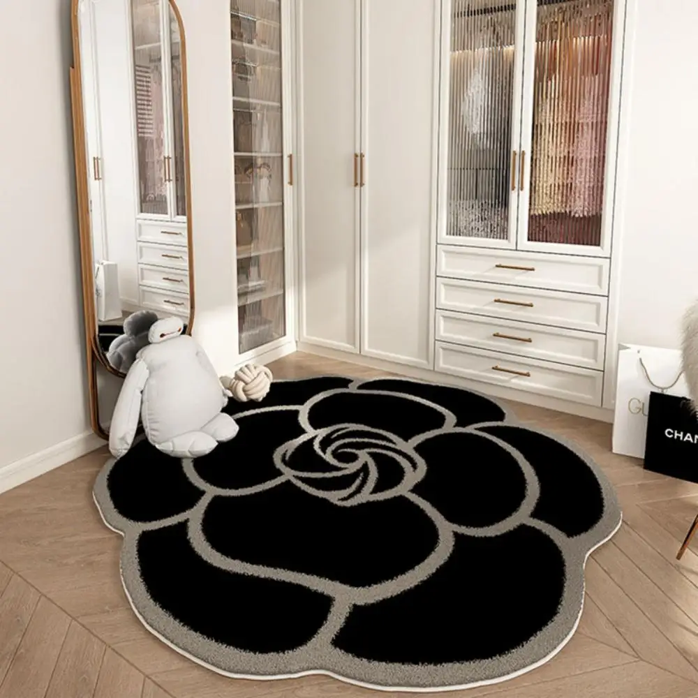 French Camellia Shaped Living Room Rug Girl Bedroom Decoration Cloakroom Dresser Cute Non-slip Mat Study Swivel Chair Rug