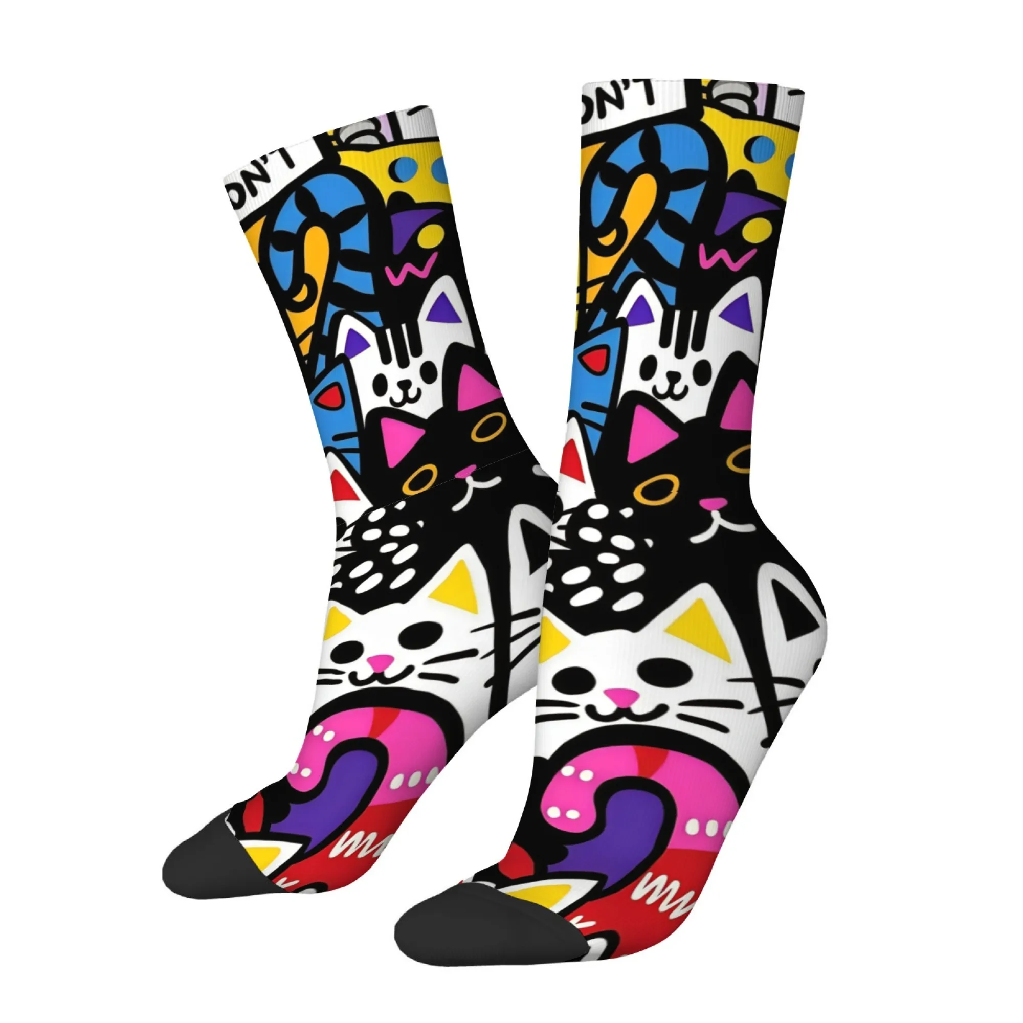 Novel Graffiti Crowded Kitten Socks Soft Comfortable Skin-friendly Men's Socks Outdoor Sports Fitness Street Compression Socks