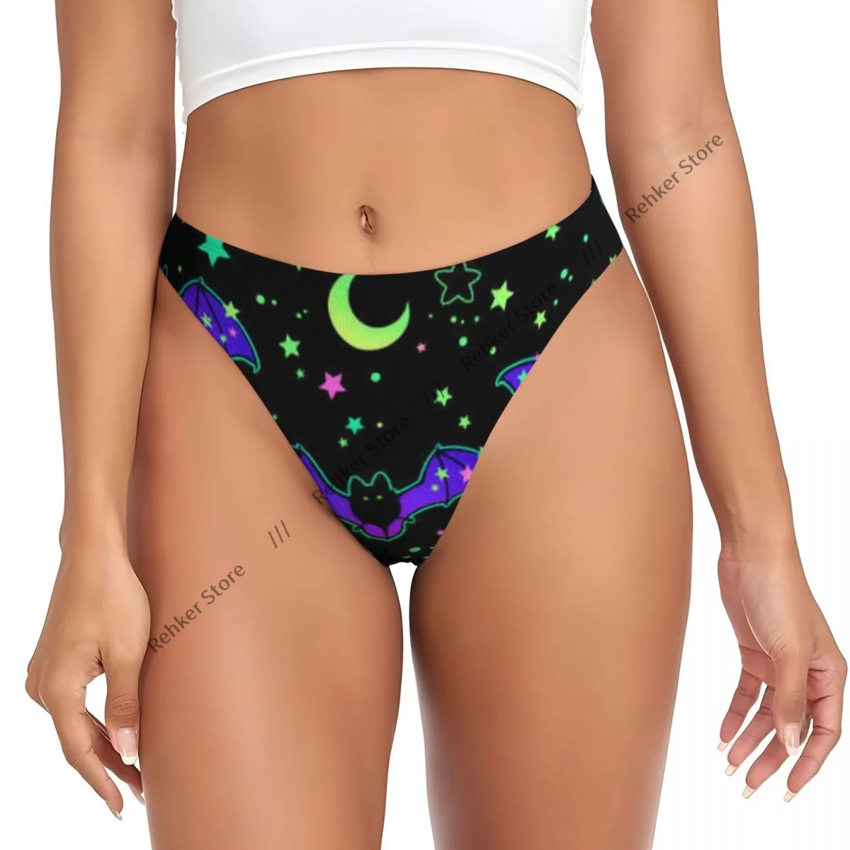 Sexy G-string Thongs Women Panties Depicting Bats Stars Background Underwear Lingerie Tanga