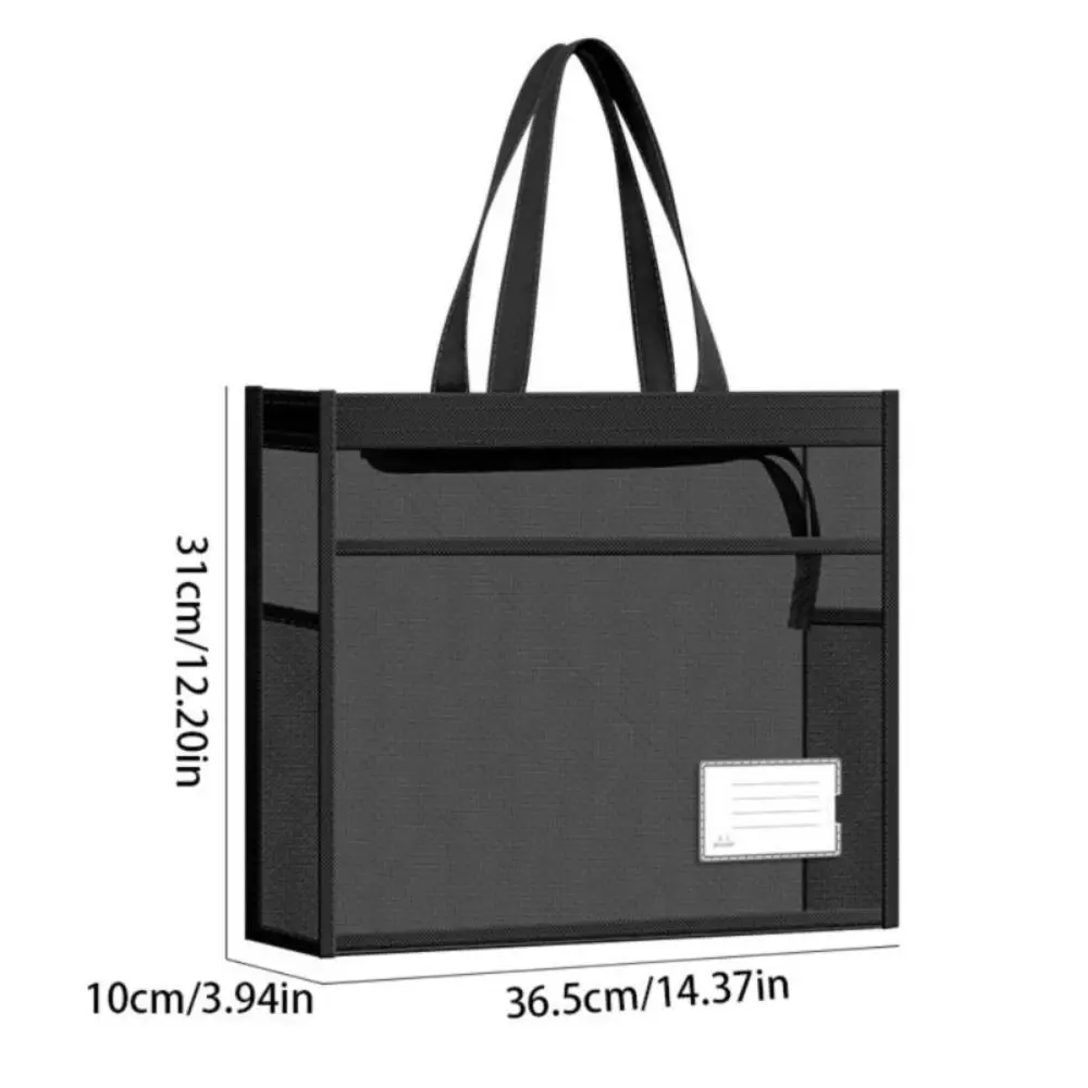 Portable A4 Transparent File Bag Mesh Large Capacity File Storage Bag Double-Layer with Handle Document Bag School Office
