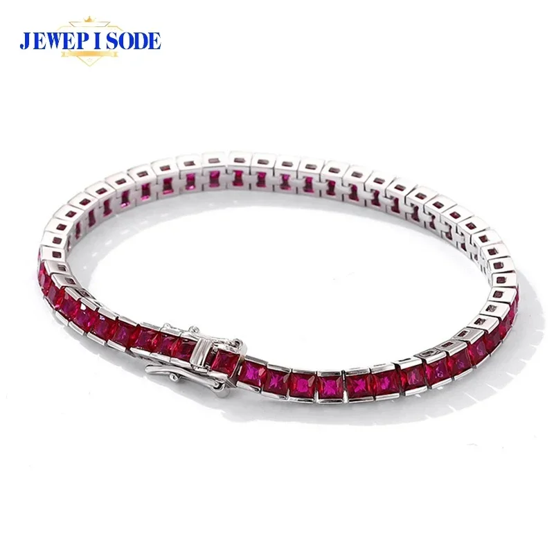 S925 Sterling Silver 3MM Square Cut Ruby Emerald High Carbon Diamond Charm Chain Bracelets for Women Man Luxury Party Jewelry