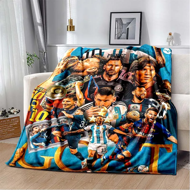 2026 new model 3D football superstar L-Leo-Messi plush blanket sofa bed decoration, warmth, all season portable gift blanket