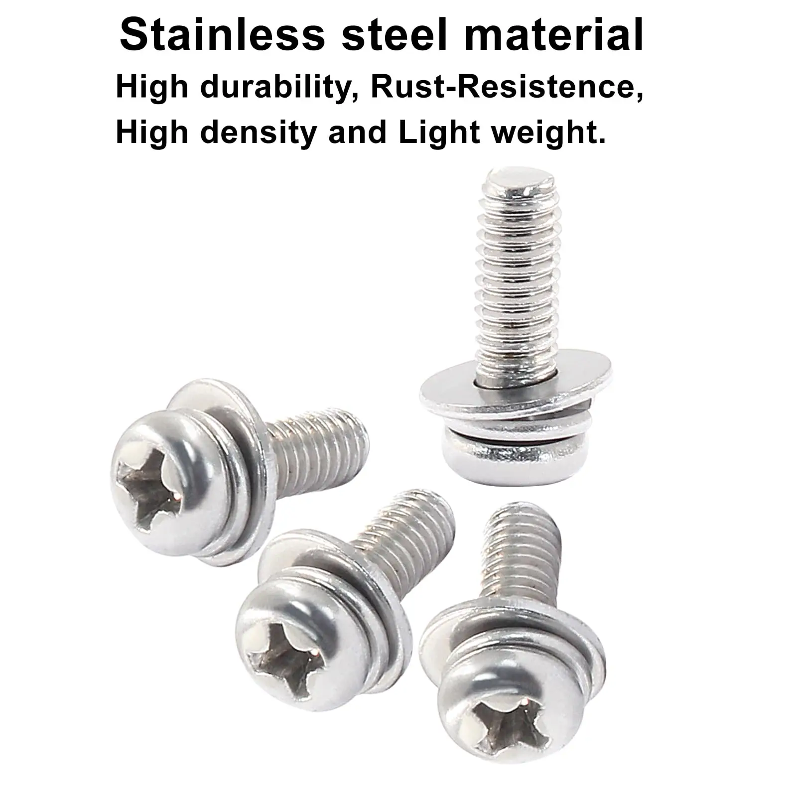 M2 M2.5 M3 M4 304 Stainless Steel Phillips Pan Head Screw and Washer Kit Anti-Rust Machine Screws Assortment for General Repair