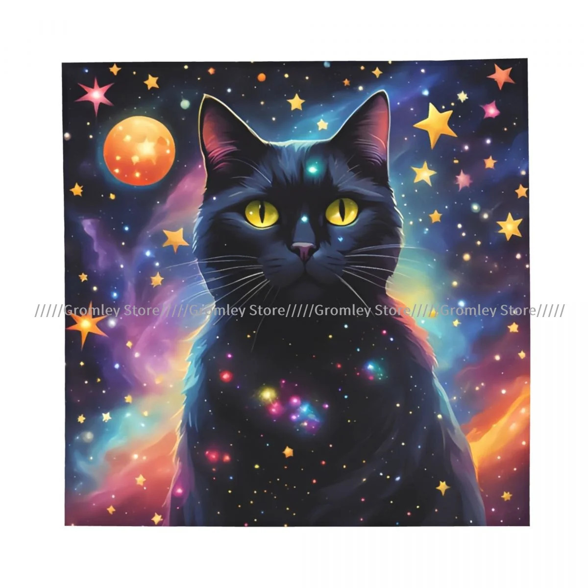 Black Cat In A Mysterious Celestial Background Square Scarf Ladies Casual Head Neck Wrap