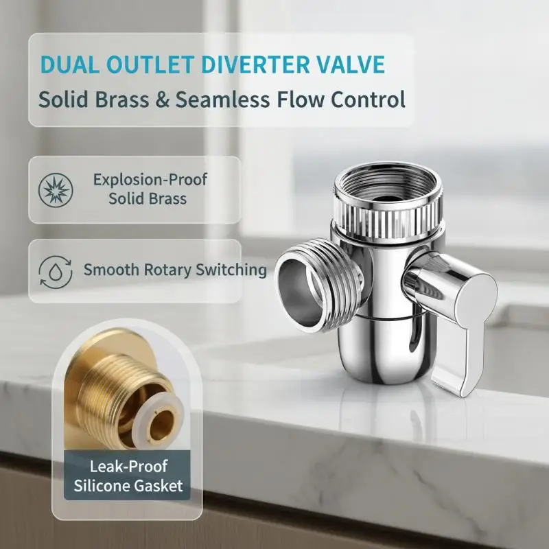 3 Way Sink Faucet Diverter Valve Splitter G1/2 Water Flow Switchable Convenient for Kitchen Bathroom