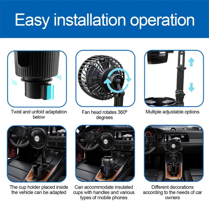 Cupholder Extender Holder For Car Universal 3-in-1 Drinking Bottle Holder With 360Rotation Fan Automotive Adapter Car Interior
