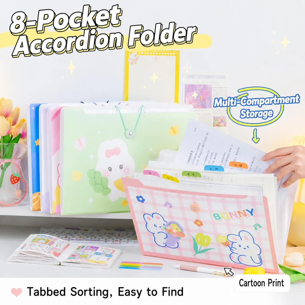 12 Pocket A4 File Accordion Folder Organizer Transparent A4 Document Bag Test Paper Storage Waterproof Folder for School Office