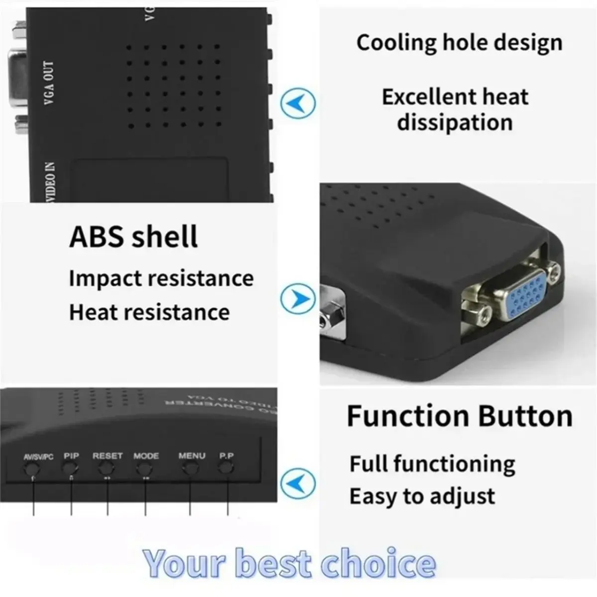 A10I BNC S-Video VGA to VGA Video Converter 1080P BNC to VGA Output Adapter Digital Switch Box for TV Camera DVD DVR EU Plug