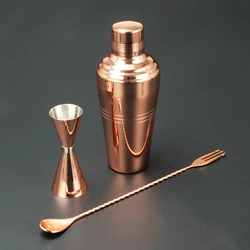 Cocktail Shaker Bar Set Copper Plated Shaker Barware Set - 3 Pieces Bartender Kit Includes shaker (510ml), Jigger & Spoon