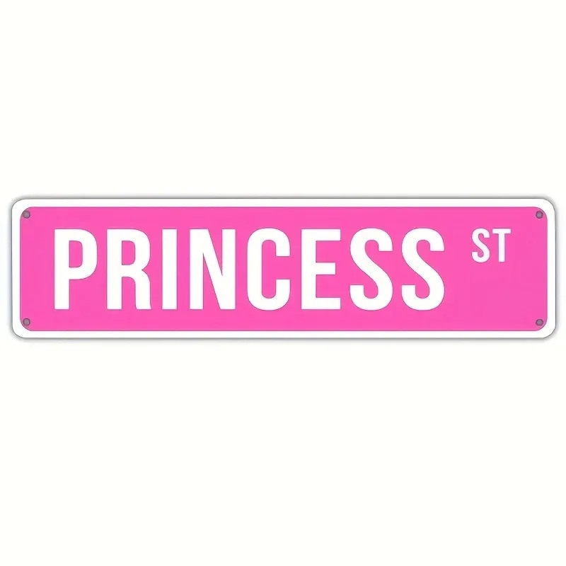 Leuchtend rosa Retro-Street-Style-Aluminiumschild, Wanddekoration im Prinzessinnen-Stil für Mädchenzimmer und Spielzimmer