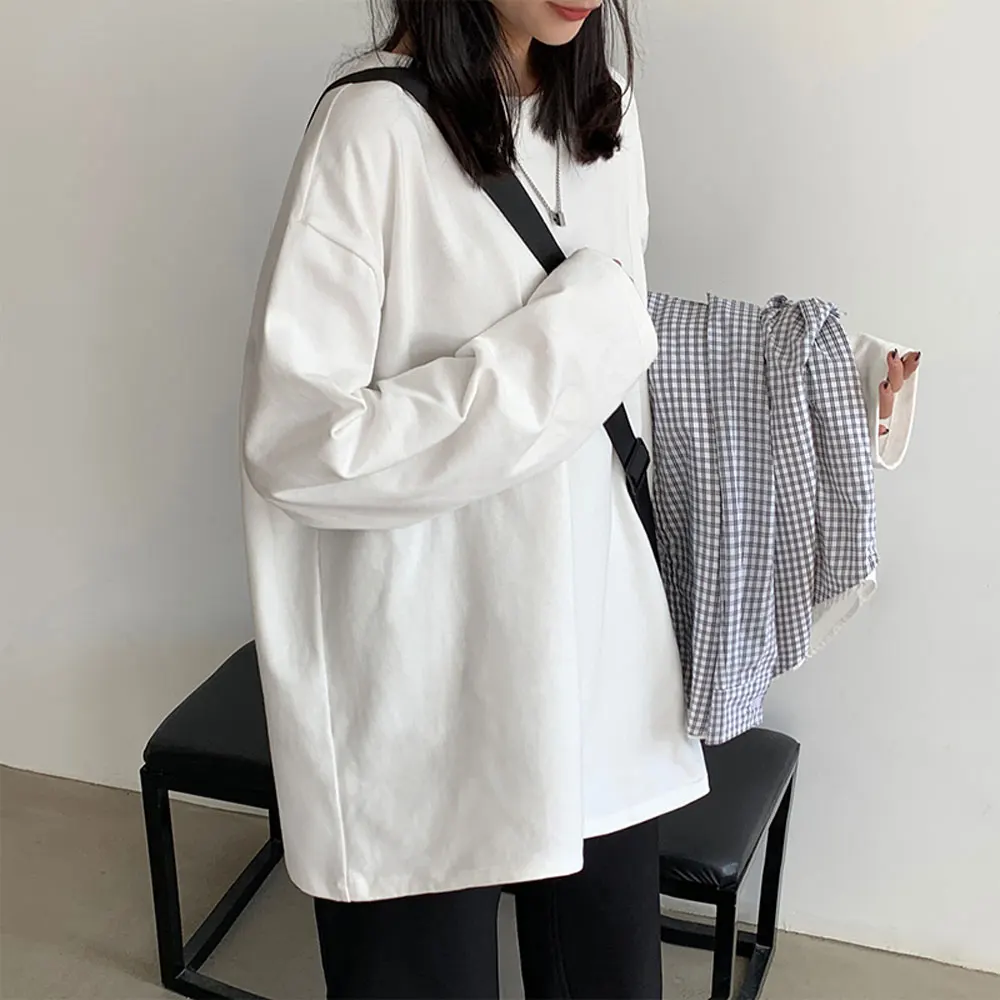 

Женская повседневная футболка Long Sve из 00% хлопка, свободная осенняя одежда, удобный дышащий экологически чистый женский топ Faion