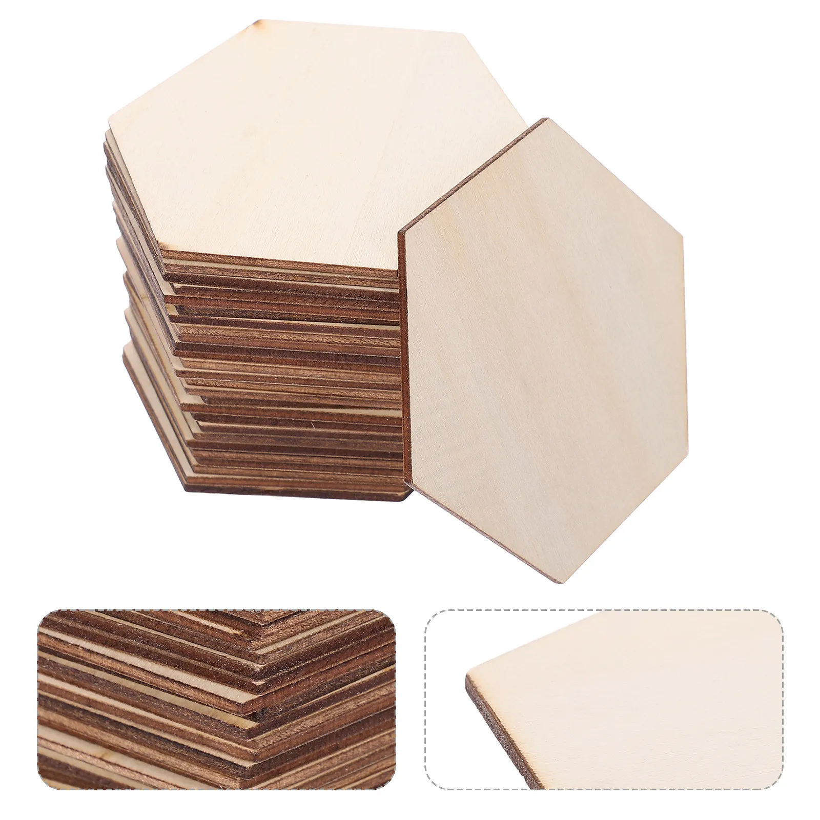 

100Pcs Natural Wood Hexagon Cutout Blank Wooden Coasters for DIY Painting Home Decorations Art Projects Rustic Craft Supplies
