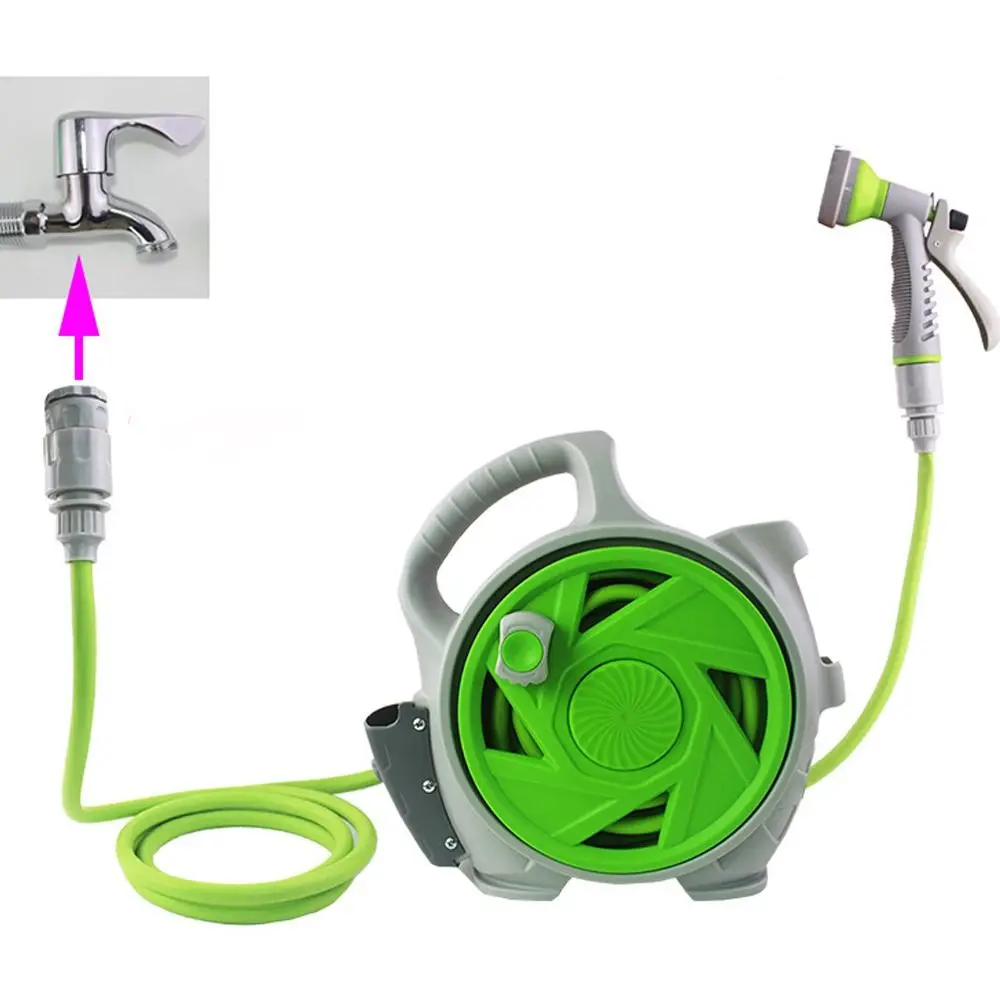 

15m High Pressure Water Hose Retractable 7-in-1 Garden Watering Kit with Storage Rack Portable Water Hose Outdoor Cleaning