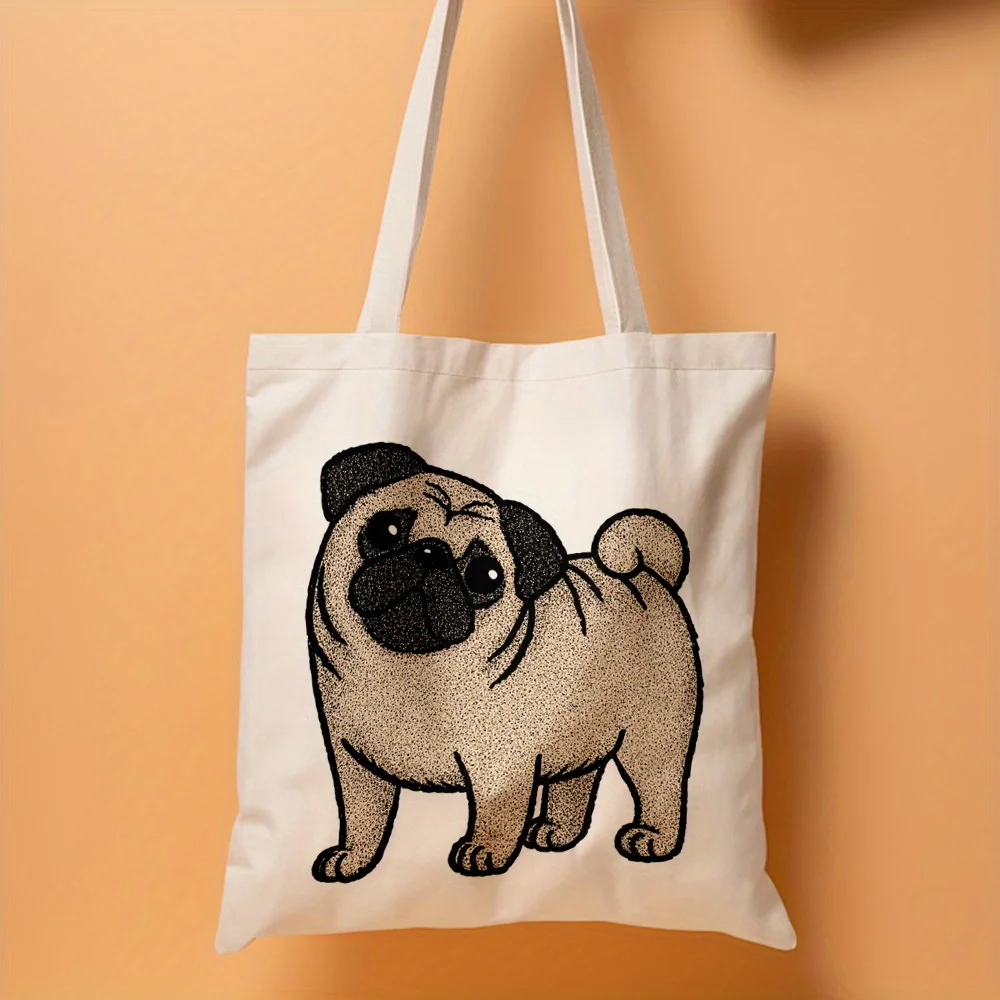 

Многофункциональная женская холщовая сумка с рисунком мопса – также служит органайзером для украшений и модной косметичкой.