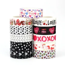 2025 NEW 1X 10M Decorative Cute Hearts Valentine's Day Washi Paper Tape Set for DIY Journaling Adhesive Masking Tape Papelería