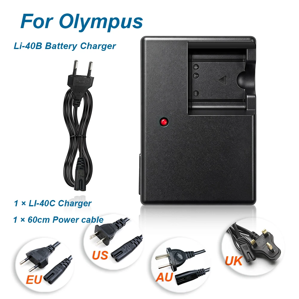 LI40B,LI42B,ENEL10,NP45,D730,CNP80 Battery Charger for Olympus Μ700 M750 M840 M1060 M7030 M1040 720SW 850SW 550WP Cameras LI-40C