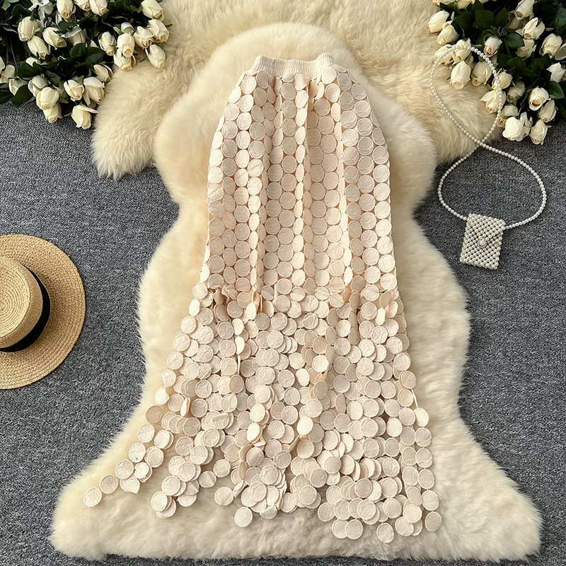 Streetwear Hollow Dotพู่กระโปรงผู้หญิง2025ฤดูร้อนใหม่ภาษาฝรั่งเศสคําสูงเอวข้อเท้าความยาวกระโปรงตรง