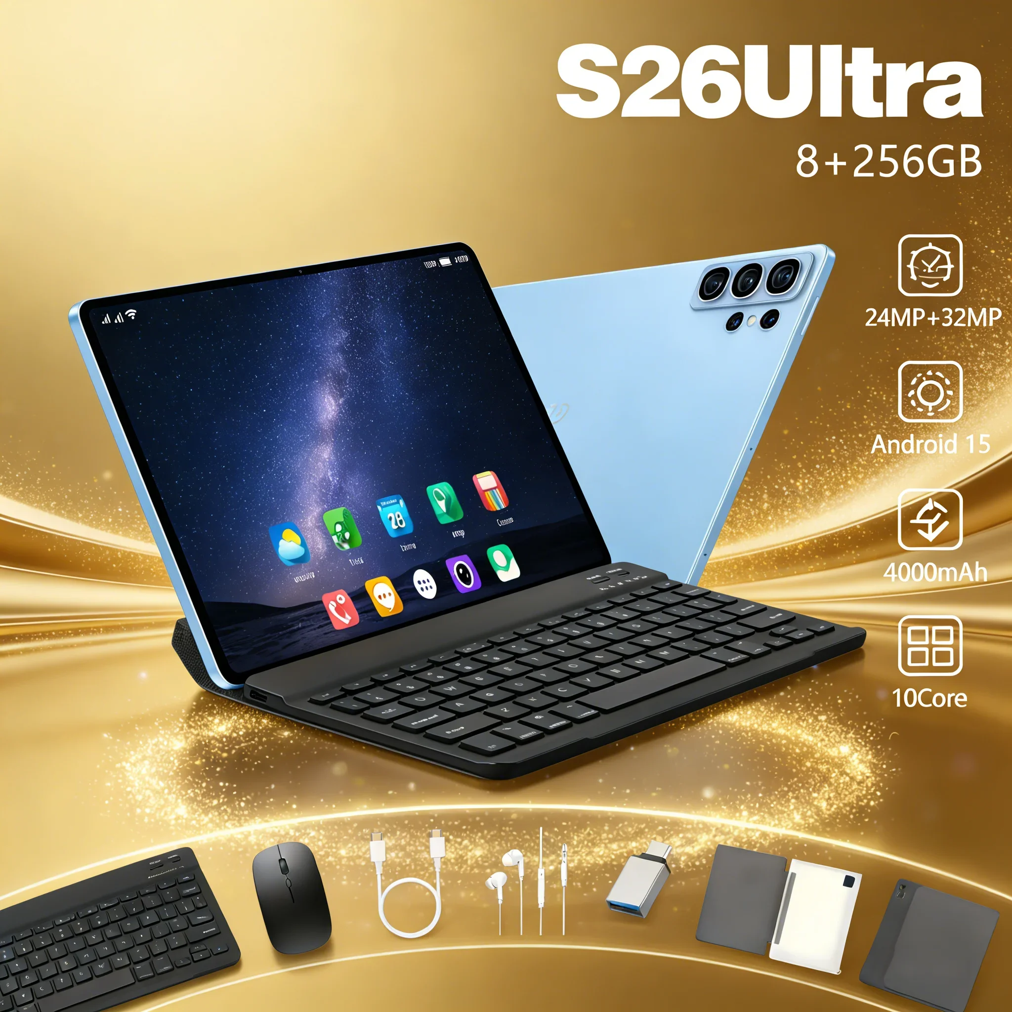 S26 UItra Tablet PC 10.1" Screen 8GB+256GB Android 13 Wi-Fi 6 Bluetooth 5.0 Fast Charging Business &amp; Home Pad