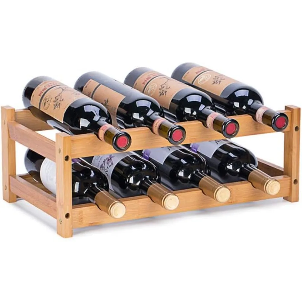 

2-Tier Bamboo Wine Rack – 8-Bottle Countertop Display Shelf